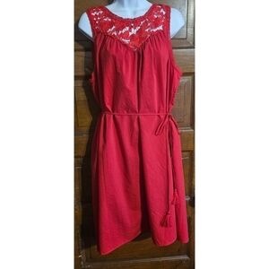 Knox Rose Wide Strap Sleeveless Eyelet Detail Red A-Line Dress